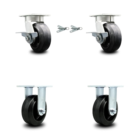 Service Caster 5 Inch Kingpinless Rubber on Steel Caster Brake & Swivel Lock 2 Rigid SCC, 2PK SCC-KP30S520-RSR-SLB-BSL-2-R-2